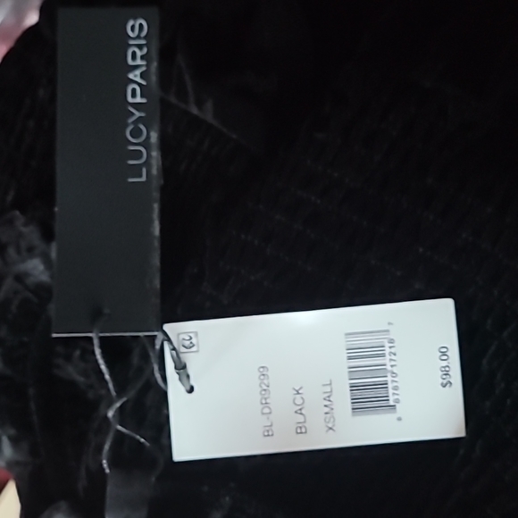 Lucy Paris Velvet Ruffle Smocked Midi Size XS Black New MSRP $98 - Picture 3 of 7